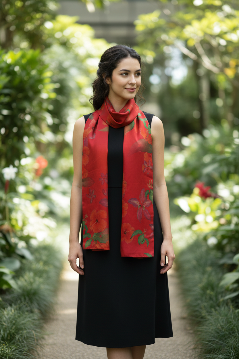 Pre-Dye Printed Xiangyun Silk Scarf – Handmade Oriental Floral Art, Natural Plant-Dyed Heritage Wrap