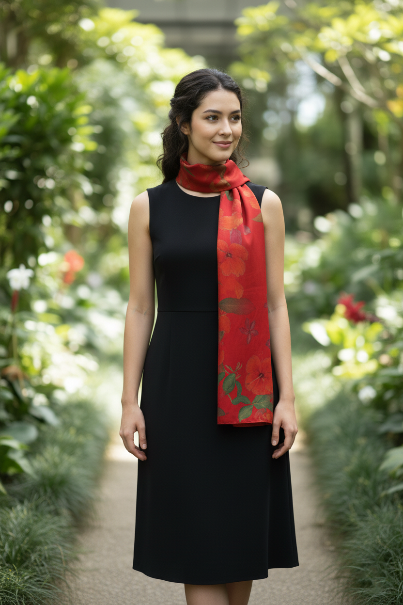 Pre-Dye Printed Xiangyun Silk Scarf – Handmade Oriental Floral Art, Natural Plant-Dyed Heritage Wrap