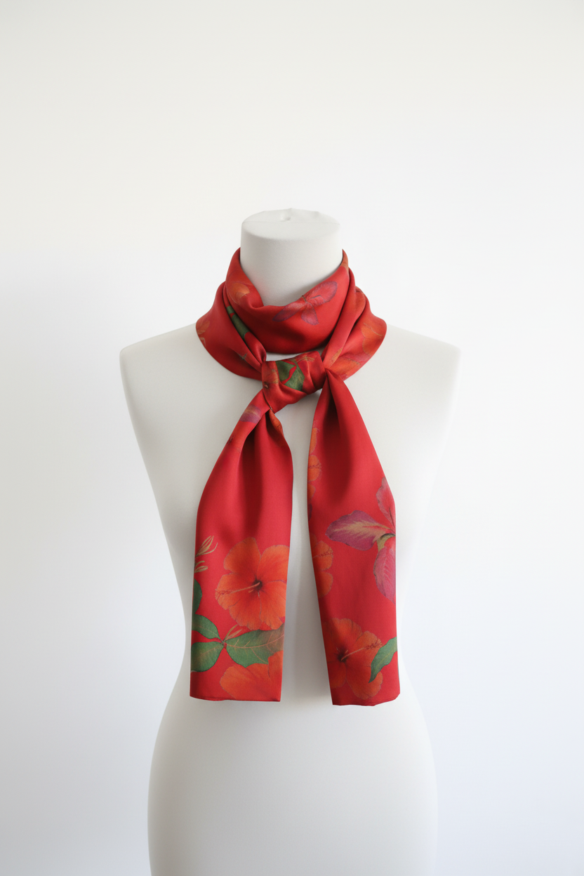 Pre-Dye Printed Xiangyun Silk Scarf – Handmade Oriental Floral Art, Natural Plant-Dyed Heritage Wrap