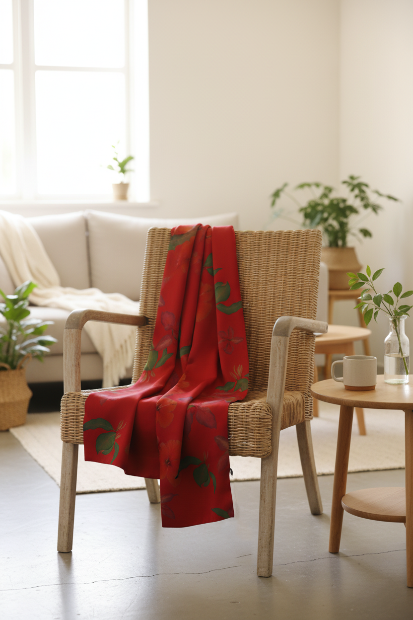 Pre-Dye Printed Xiangyun Silk Scarf – Handmade Oriental Floral Art, Natural Plant-Dyed Heritage Wrap