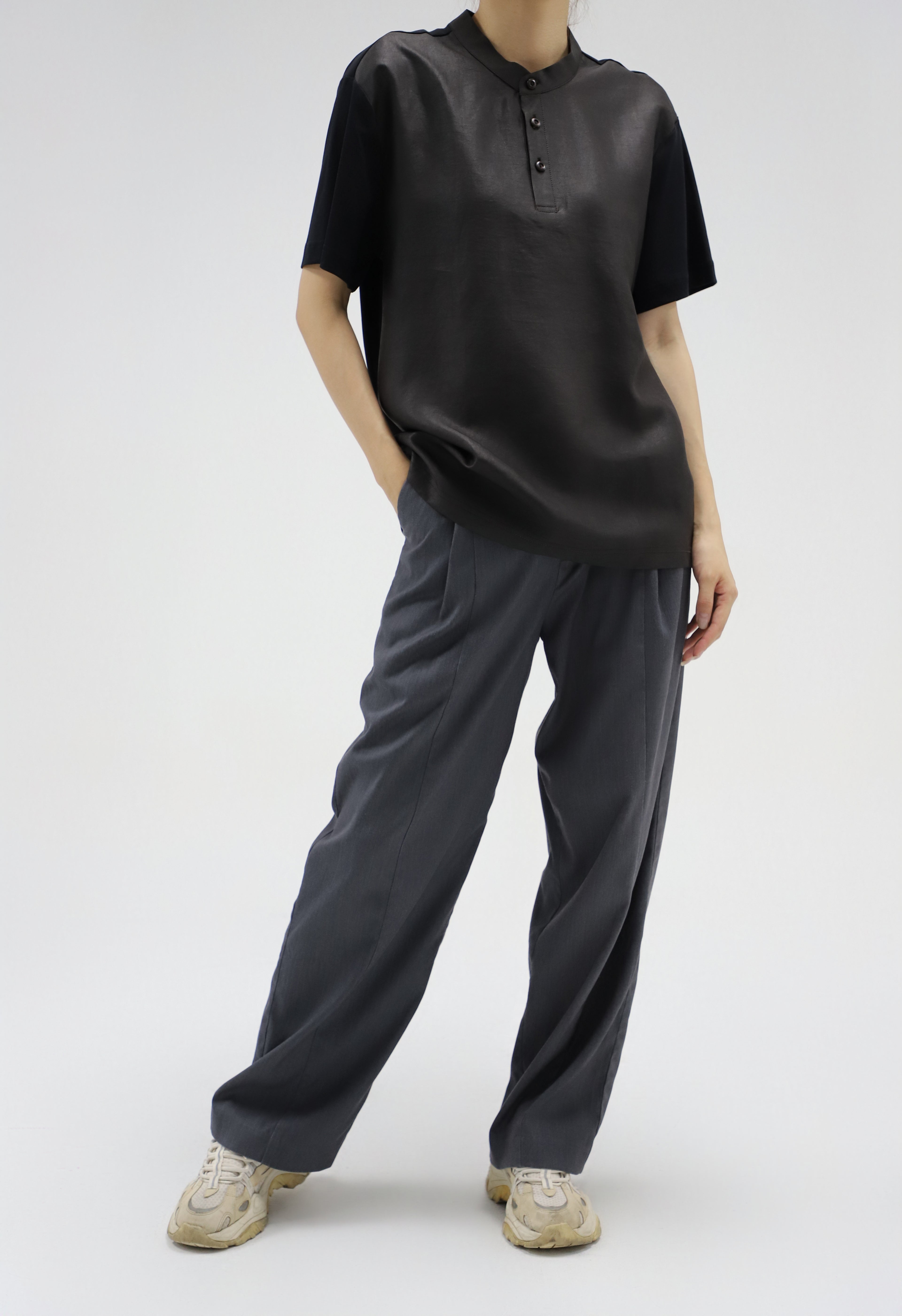 【Unisex】【Limited 26pcs】Xiangyun Silk Patchwork Mandarin Collar Tee