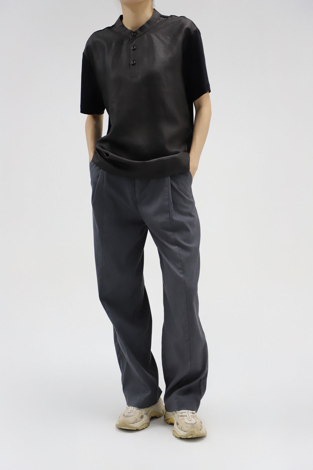 【Unisex】【Limited 26pcs】Xiangyun Silk Patchwork Mandarin Collar Tee