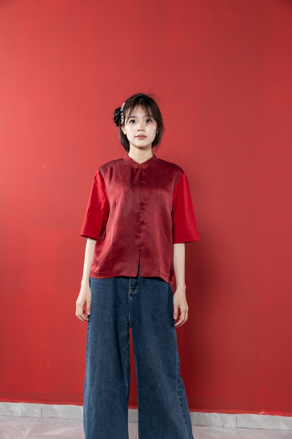 【Limited 14pcs】Xiangyun Silk Classic Mandarin collar Embroidered Top