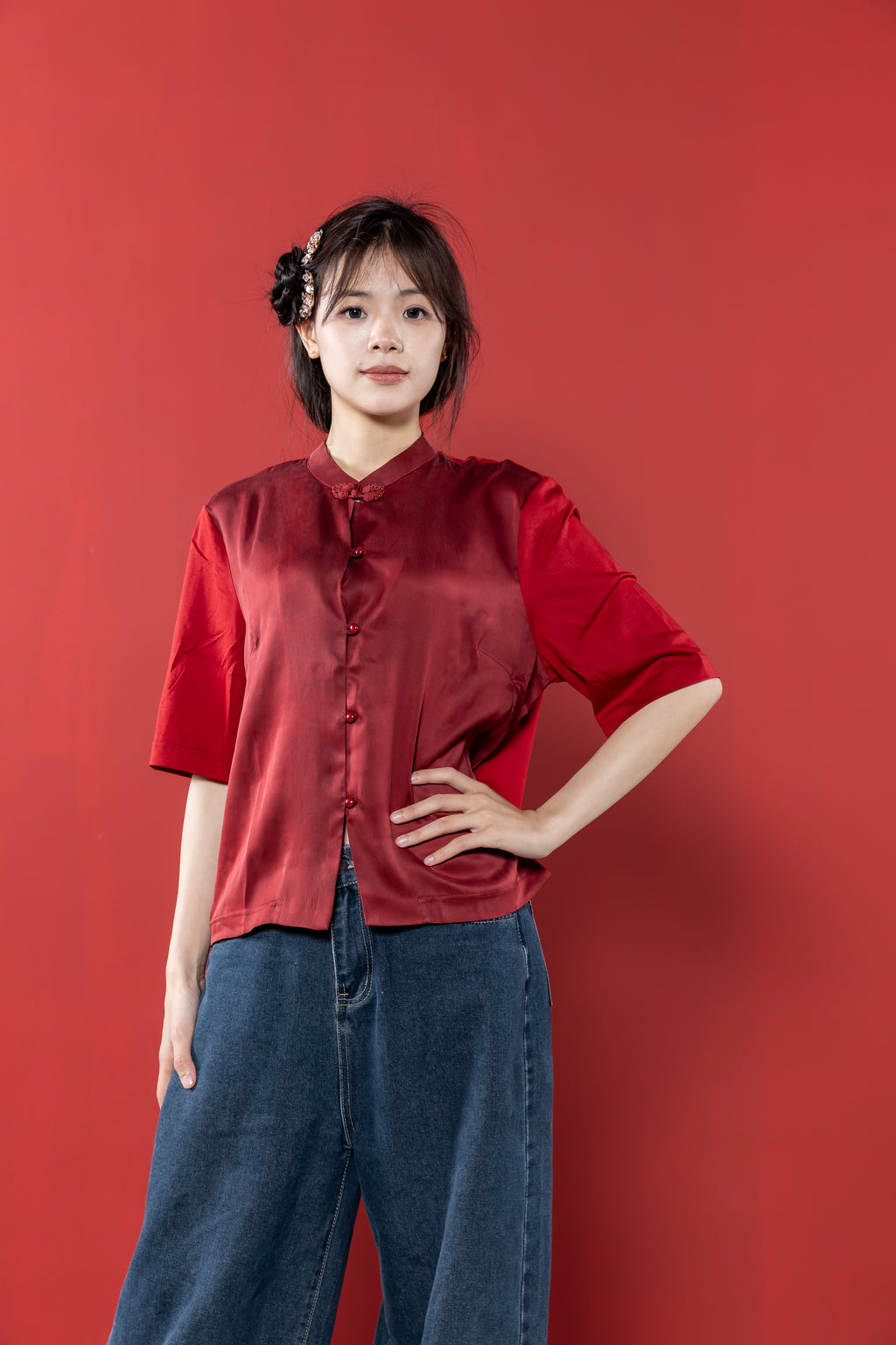 【Limited 14pcs】Xiangyun Silk Classic Mandarin collar Embroidered Top