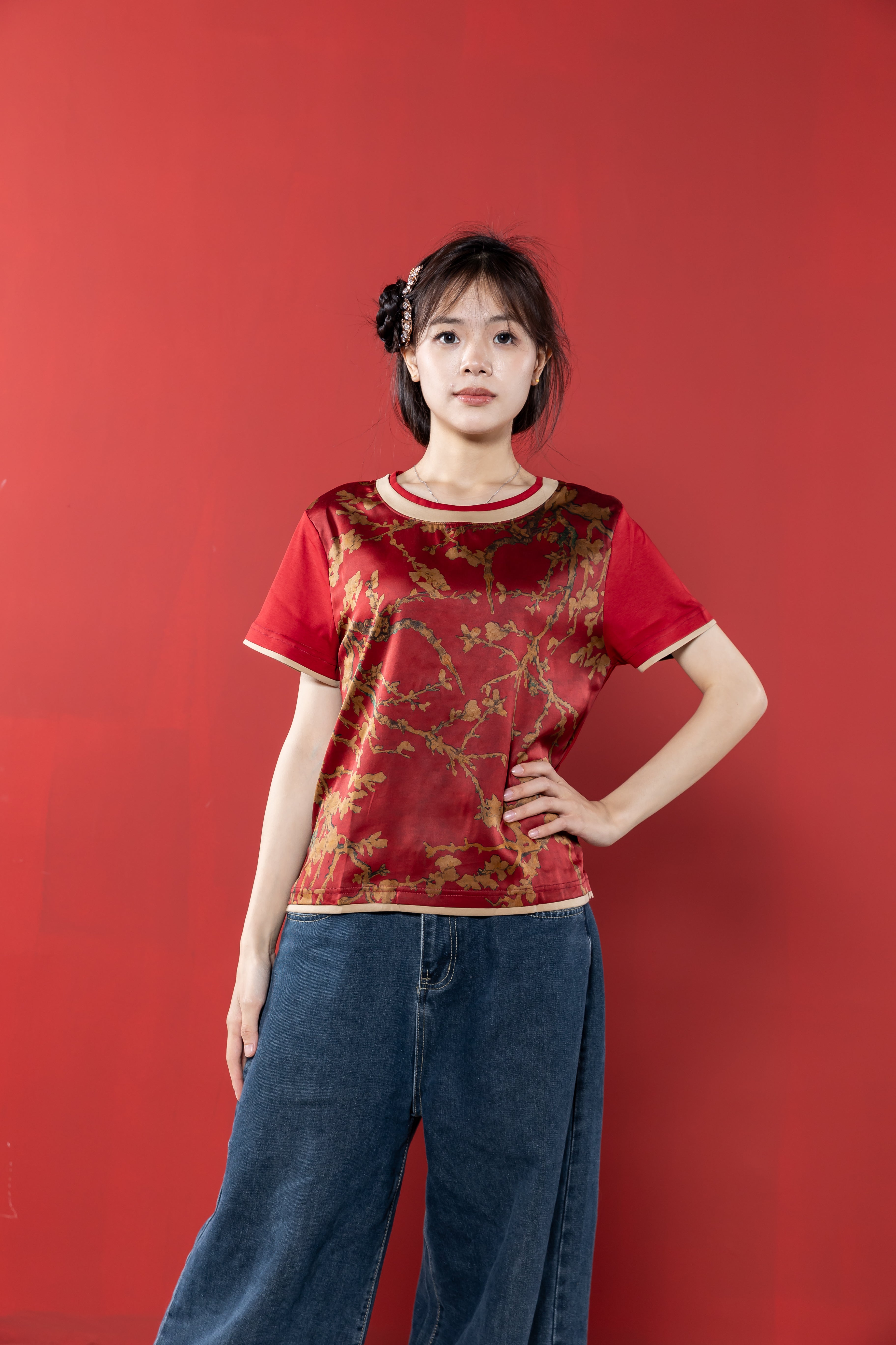 【Limited 65pcs】Xiangyun Silk × Cotton Women’s Embroidery Tee